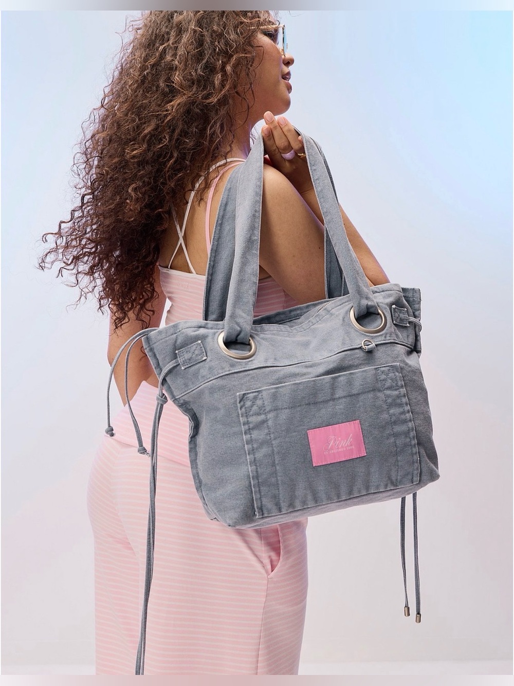 VICTORIA’S SECRET PINK CANVAS FLAT BOTTOM TOTE BAG PURSE DUSTY IRIS SOLD OUT NWT
